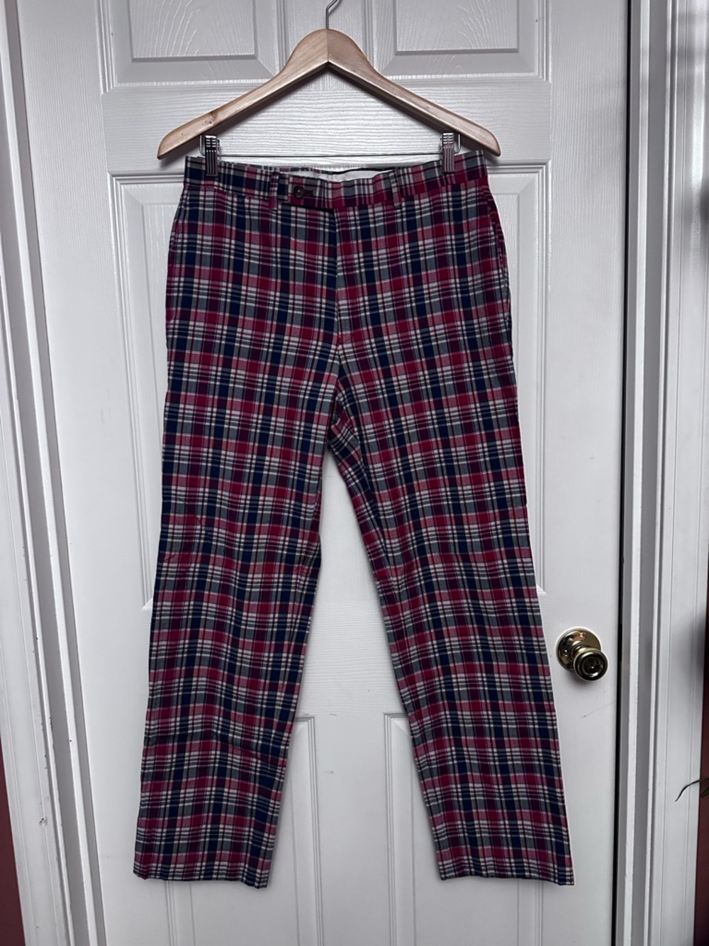 Lauren Ralph Lauren Pants Mens 32X32 Classic Fit Red Madras Plaid Golf Chino